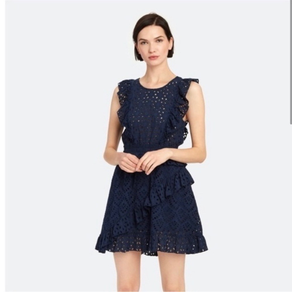Misa Kayla Eyelet Ruffled Mini Dress small